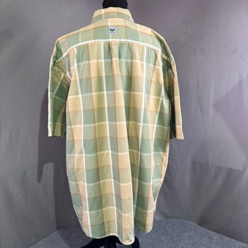 Wrangler Shirt Men’s 2XL Outdoor Plaid Polo Casual Button Up Western Green Tan